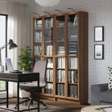 BILLY / OXBERG Bookcase combination w glass doors, brown walnut effect, 160x202 cm