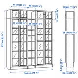 BILLY / OXBERG Bookcase w glass doors/ext unit, brown walnut effect, 200x30x237 cm