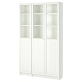 BILLY / OXBERG Bookcase with panel/glass doors, white/glass, 120x30x202 cm