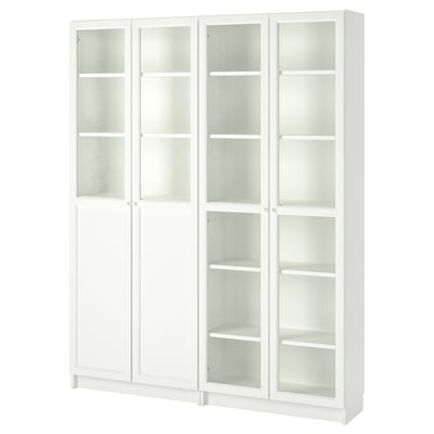 BILLY / OXBERG Bookcase with panel/glass doors, white/glass, 160x30x202 cm
