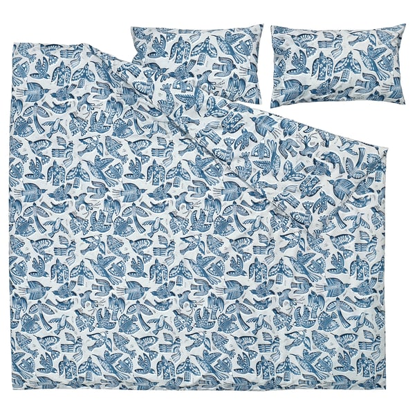 BITTERSÖTA Duvet cover and 2 pillowcases, light grey/blue, 240x220/50x80 cm