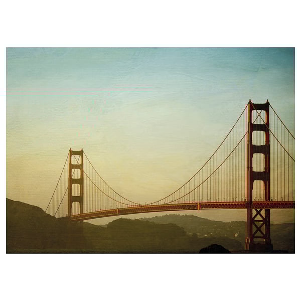 BJÖRKSTA Picture, red bridge at sunset, 140x100 cm
