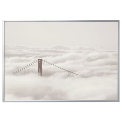 BJÖRKSTA Picture with frame, bridge and clouds/aluminium-colour, 200x140 cm