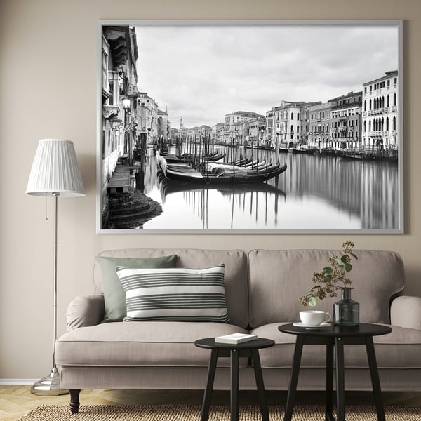BJÖRKSTA Picture with frame, Canal Grande/aluminium-colour, 200x140 cm