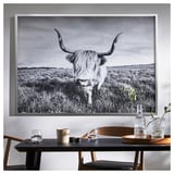 BJÖRKSTA Picture with frame, curious cow/aluminium-colour, 140x100 cm