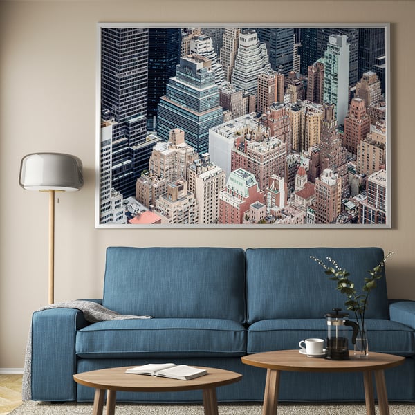 BJÖRKSTA Picture with frame, New York from above/aluminium-colour, 200x140 cm