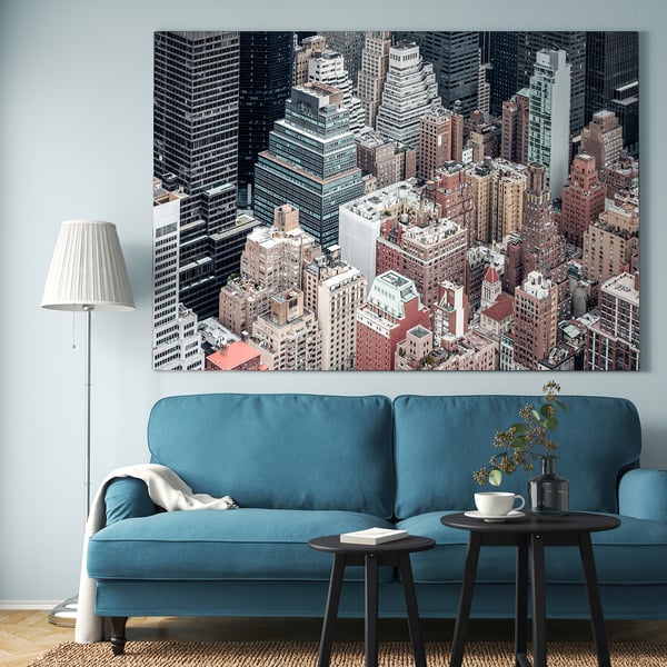 BJÖRKSTA Picture with frame, New York from above/aluminium-colour, 200x140 cm