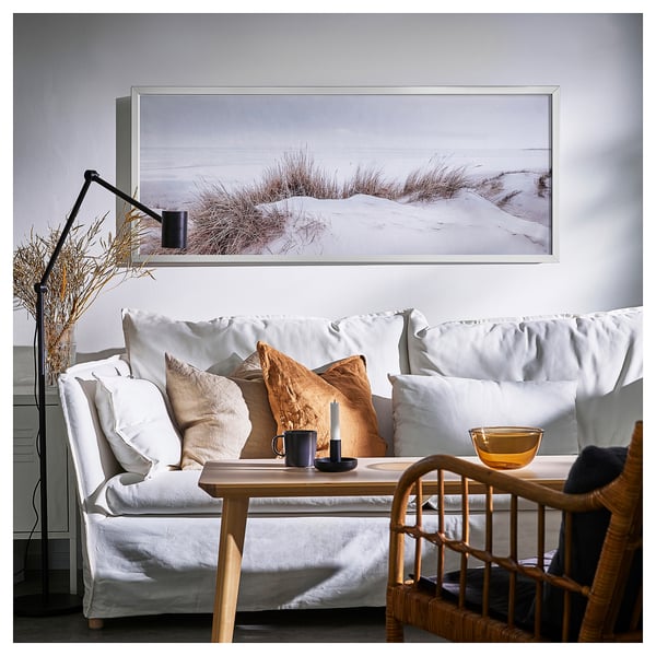 BJÖRKSTA Picture with frame, sand dunes/aluminium-colour, 140x56 cm