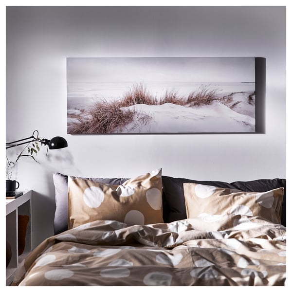 BJÖRKSTA Picture with frame, sand dunes/black, 140x56 cm