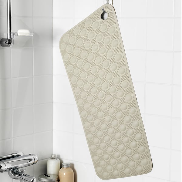 BLÅSJÖN Bathtub mat, beige, 33x84 cm