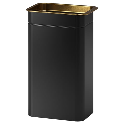 A BLOMNING tin, dark grey with gold lid, rectangular, for storing coffee or tea. Made of tinplated steel.