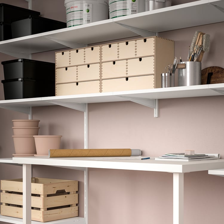 BOAXEL / LAGKAPTEN shelving unit with table top, white, 250x62x201 cm