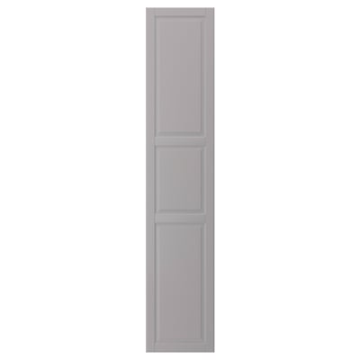 A grey BODBYN cabinet door with bevelled panels, offering a classic look. Made from fibreboard, its smooth, easy to clean, and has a durable finish.