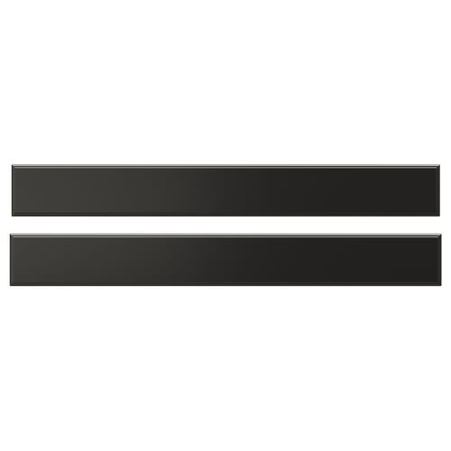 Black rectangular BODBYN drawer fronts, bevelled design, smooth lacquered surface.