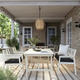 BONDHOLMEN Table+3 chrs w armr+ bench, outdoor, white/beige/Järpön/Duvholmen anthracite