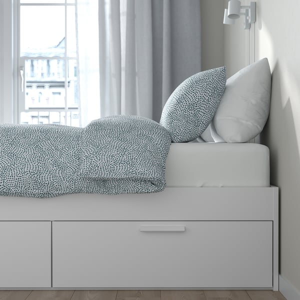 BRIMNES Bed frame with storage, white/Luröy, 180x200 cm