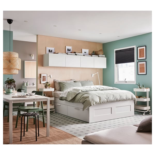 BRIMNES Bed frame with storage, white, 180x200 cm