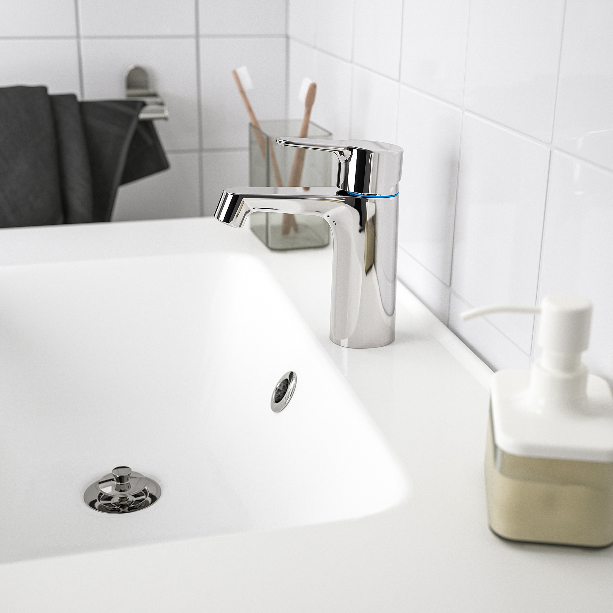 BROGRUND Wash-basin mixer tap with strainer, chrome-plated
