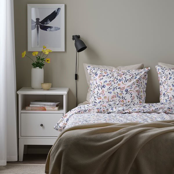 BRUDKRUSBÄR Duvet cover and 2 pillowcases, white multicolour/floral pattern, 240x220/50x80 cm