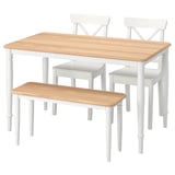 DANDERYD / INGOLF Table with 2 chairs and bench, oak veneer white/white, 130x80 cm