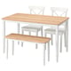 DANDERYD / INGOLF Table with 2 chairs and bench, oak veneer white/white, 130x80 cm