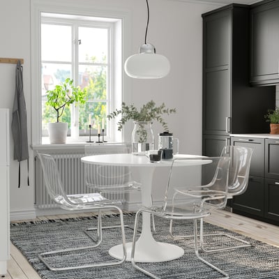 DOCKSTA / TOBIAS Table and 4 chairs, white white/transparent chrome-plated, 103 cm