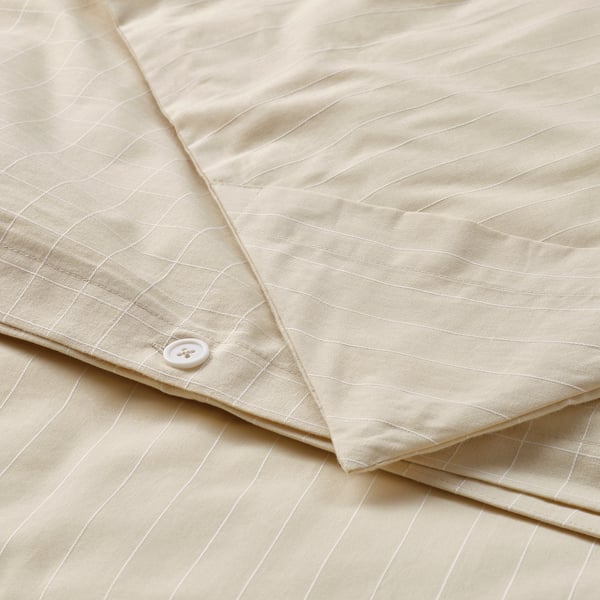 DOFTAKLEJA Duvet cover and 2 pillowcases, beige/white, 240x220/50x80 cm