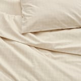 DOFTAKLEJA Duvet cover and 2 pillowcases, beige/white, 240x220/50x80 cm