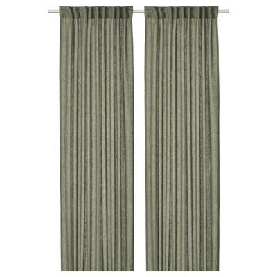 DYTÅG Curtains, 1 pair, grey-green/with heading tape, 145x300 cm