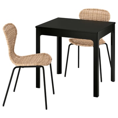 EKEDALEN / ÄLVSTA Table and 2 chairs, dark brown/rattan black, 80/120 cm
