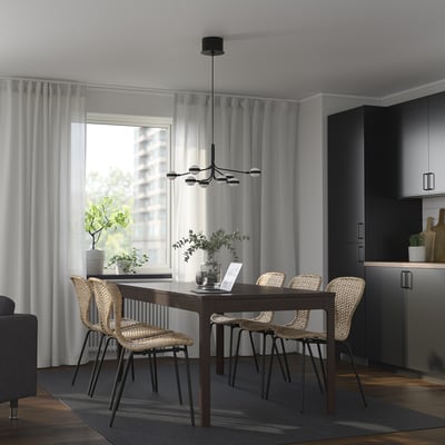 EKEDALEN / ÄLVSTA Table and 6 chairs, dark brown/rattan black, 180/240 cm