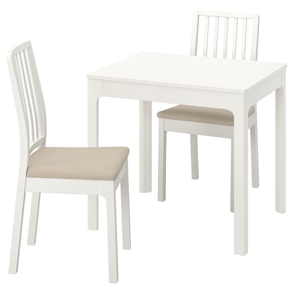 EKEDALEN / EKEDALEN Table and 2 chairs, white/Hakebo beige, 80/120 cm