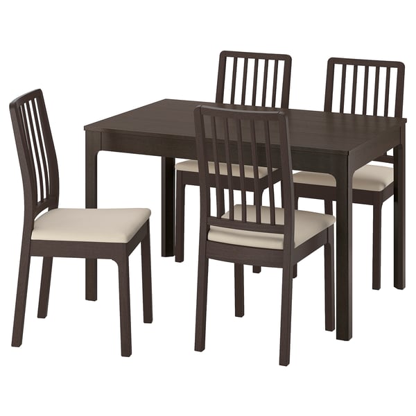 EKEDALEN / EKEDALEN Table and 4 chairs, dark brown/Hakebo beige dark brown, 120/180 cm