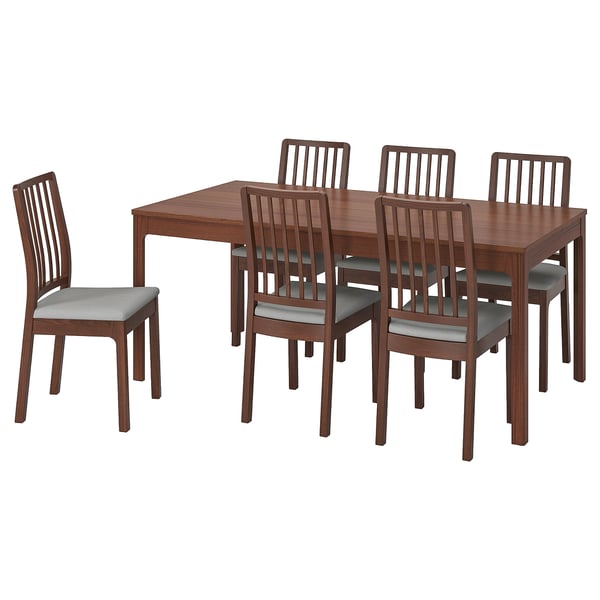 EKEDALEN / EKEDALEN Table and 6 chairs, brown/Orrsta light grey, 180/240 cm