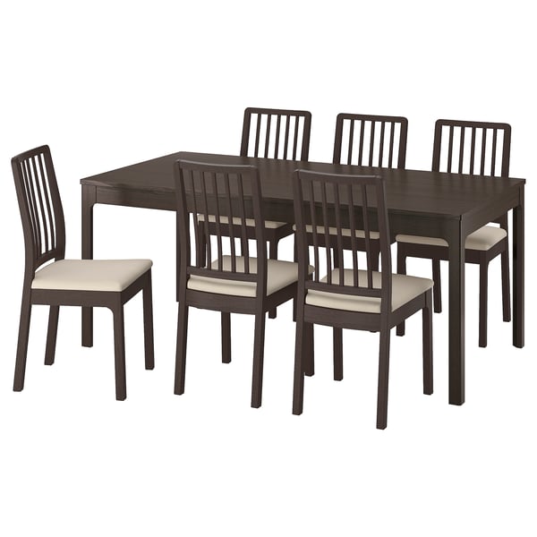 EKEDALEN / EKEDALEN Table and 6 chairs, dark brown/Hakebo beige dark brown, 180/240 cm