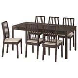EKEDALEN / EKEDALEN Table and 6 chairs, dark brown/Hakebo beige dark brown, 180/240 cm