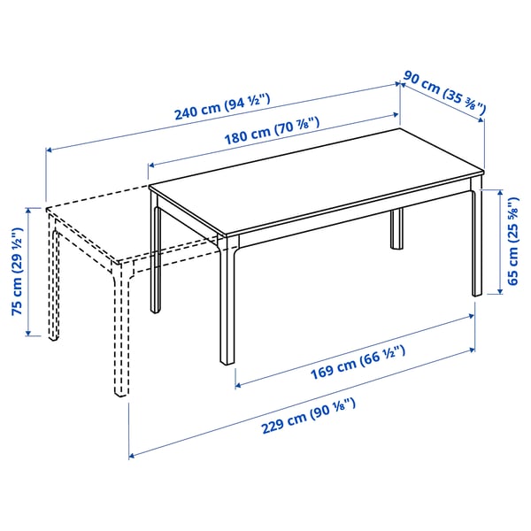 EKEDALEN / TOBIAS Table and 6 chairs, white/transparent chrome-plated, 180/240 cm