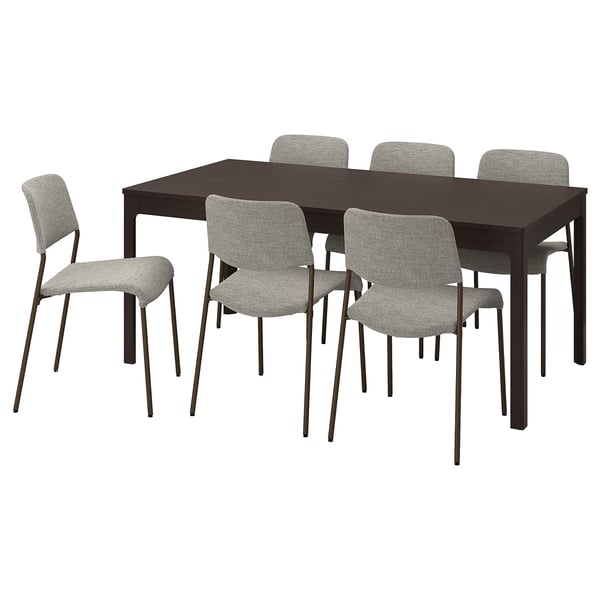 EKEDALEN / UDMUND Table and 6 chairs, dark brown brown/Viarp beige/brown, 180/240 cm