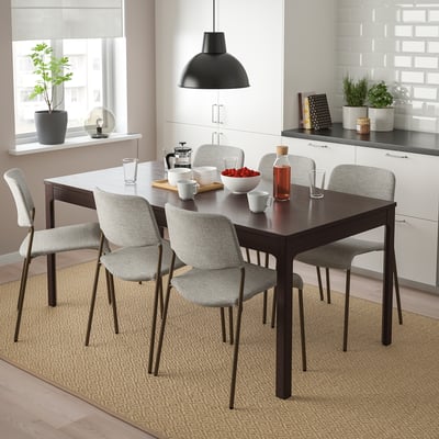 EKEDALEN / UDMUND Table and 6 chairs, dark brown brown/Viarp beige/brown, 180/240 cm