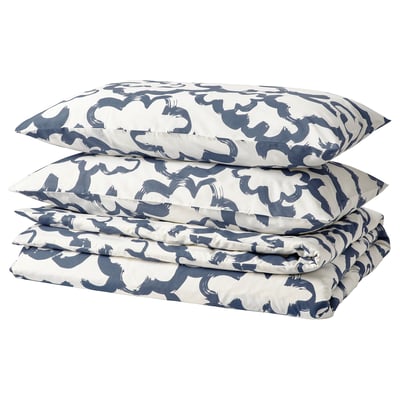 EKPURPURMAL Duvet cover and 2 pillowcases, white blue/cloud, 240x220/50x80 cm