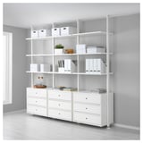 ELVARLI Open storage combination, white, 258x51x222-350 cm