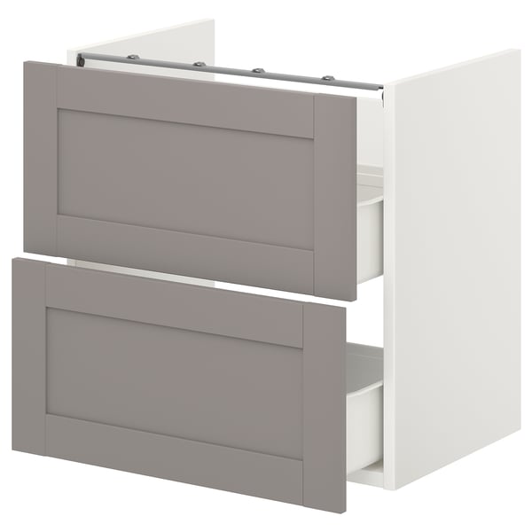 ENHET Base cb f washbasin w 2 drawers, white/grey frame, 60x42x60 cm