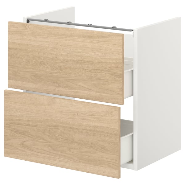 ENHET Base cb f washbasin w 2 drawers, white/oak effect, 60x42x60 cm