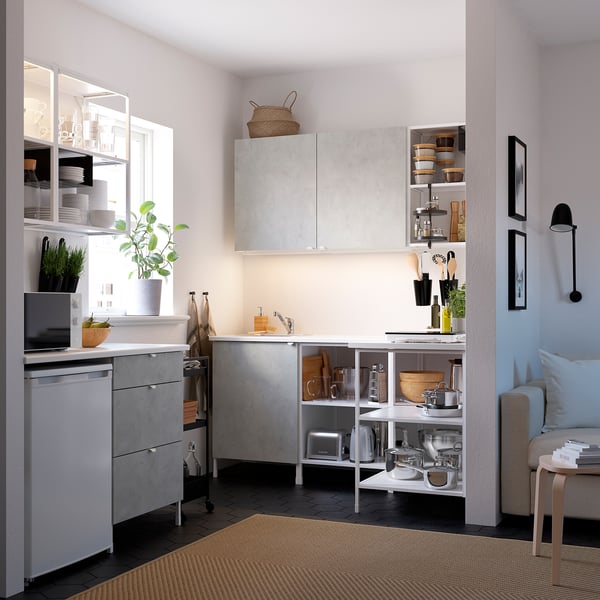 ENHET Corner kitchen, white/concrete effect