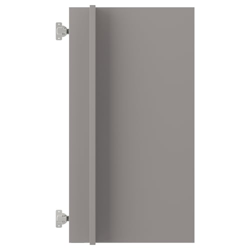 Grey ENHET cabinet door with metallic hinges, rectangular shape.