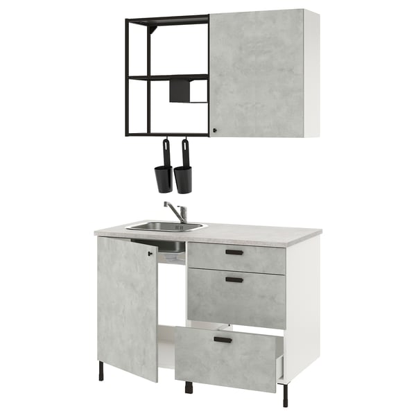 ENHET Kitchen, anthracite/concrete effect, 123x63.5x222 cm