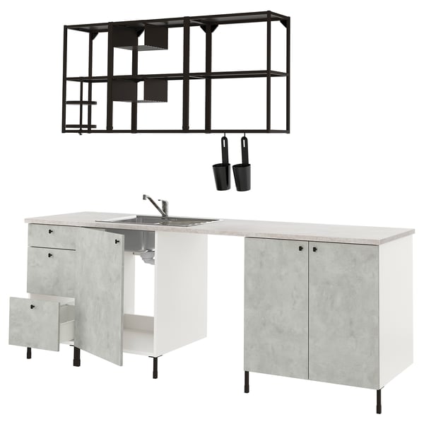 ENHET Kitchen, anthracite/concrete effect, 243x63.5x222 cm