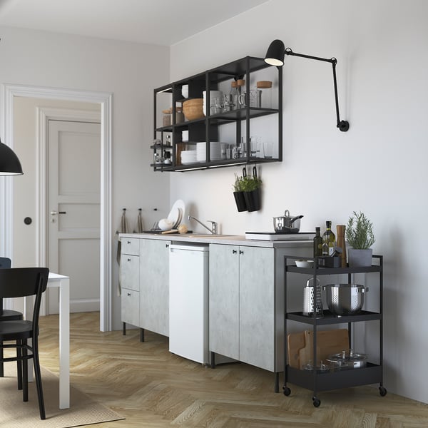 ENHET Kitchen, anthracite/concrete effect, 243x63.5x222 cm