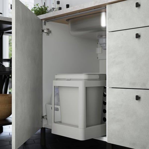 ENHET Kitchen, white/concrete effect, 223x63.5x222 cm