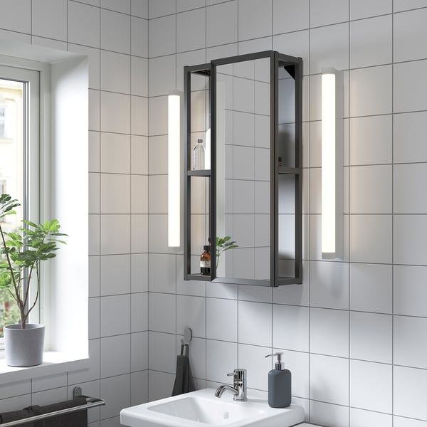 ENHET Mirror cabinet, anthracite, 40x17x75 cm